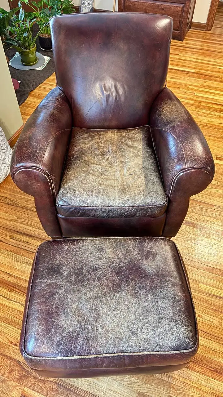 Leather Club Chair Color Matching and Restoration