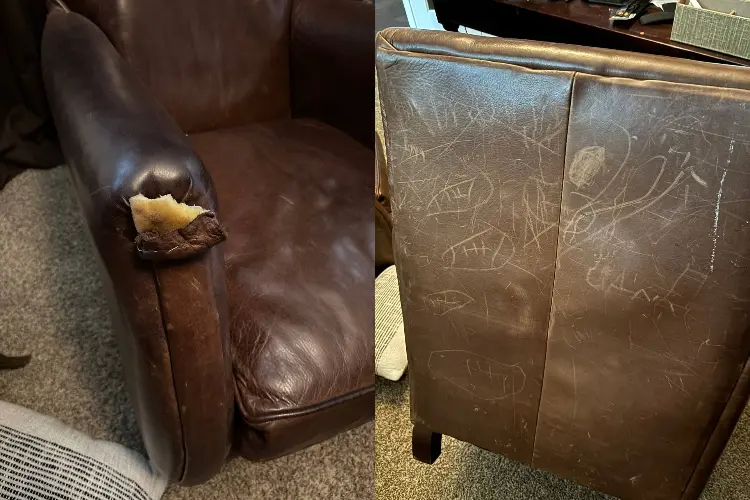 Leather Chair Restoration After Tear and Pen Damage