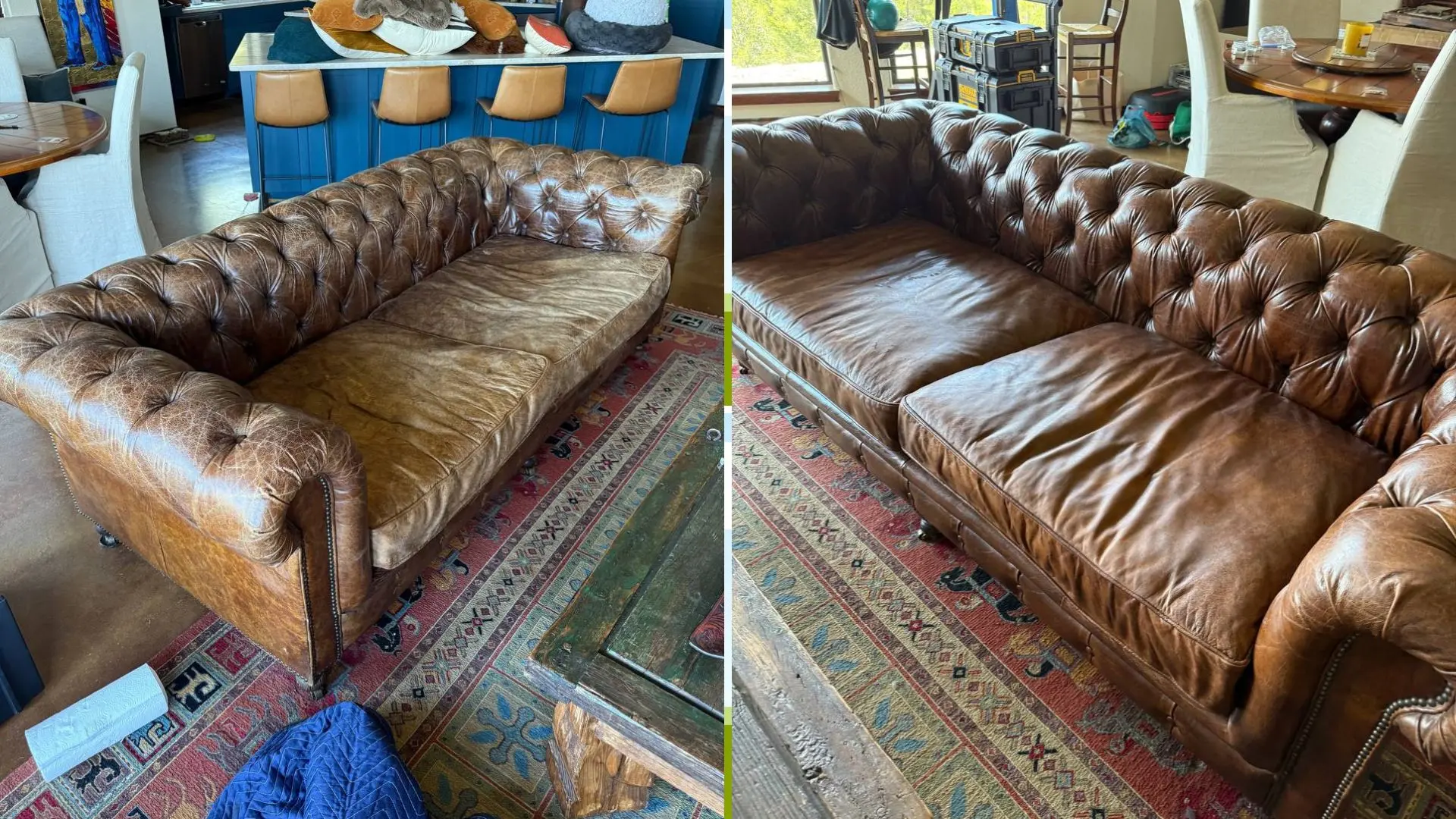 Vintage Chesterfield Leather Sofa Restoration