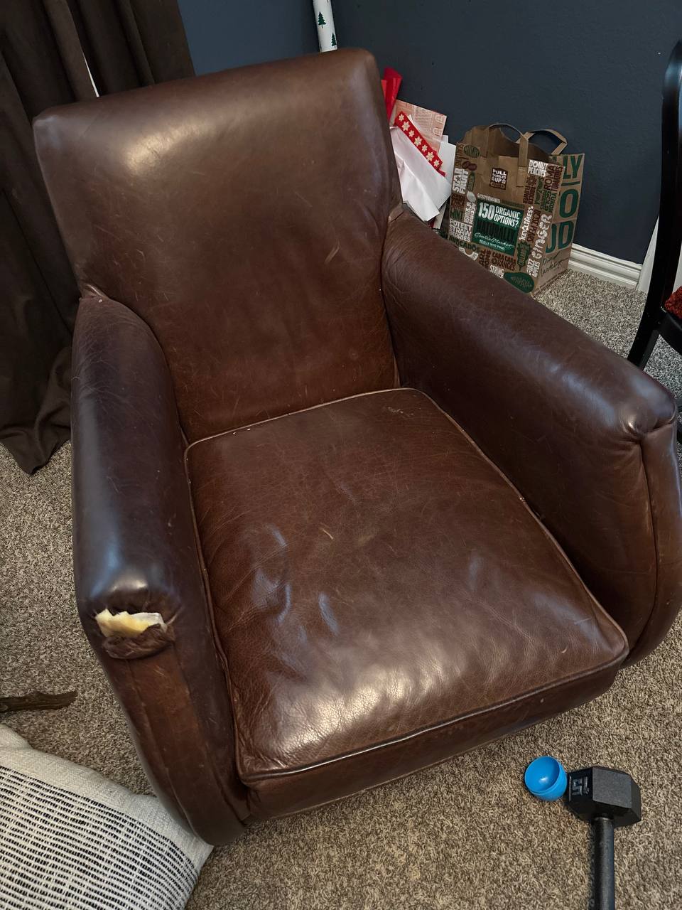 Leather Chair Restoration After Tear and Pen Damage